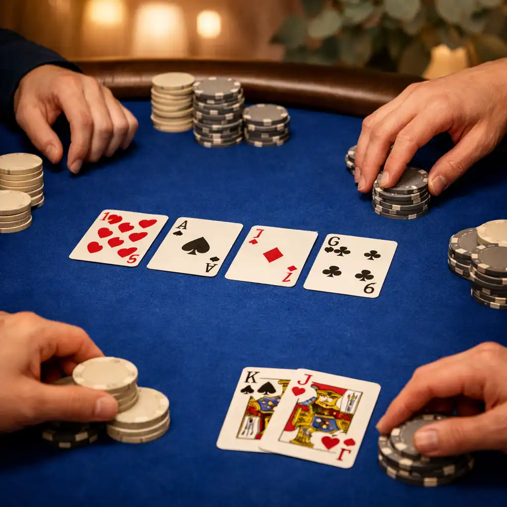 Cobalt felt borítású fizikai pokerasztal semleges zsetonokkal és játékoskártyákkal